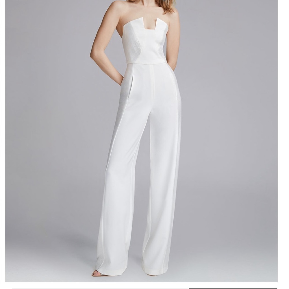 Black Halo Lena Tuxedo Strapless Jumpsuit in White